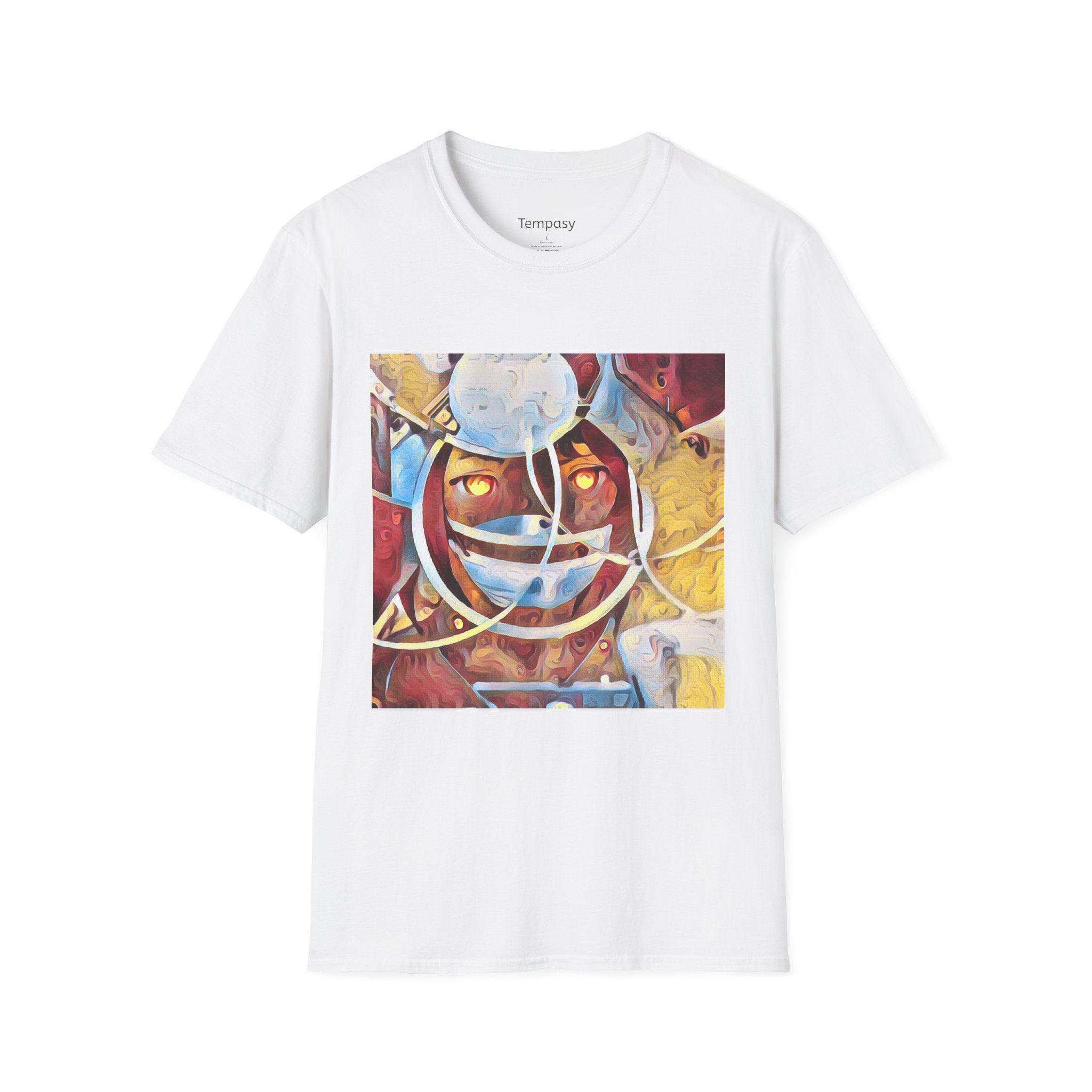 Abstract Surreal Face T-Shirt - Vibrant Futuristic Artwork with Glowing Eyes - Unique Graphic Tee for Men & Women
