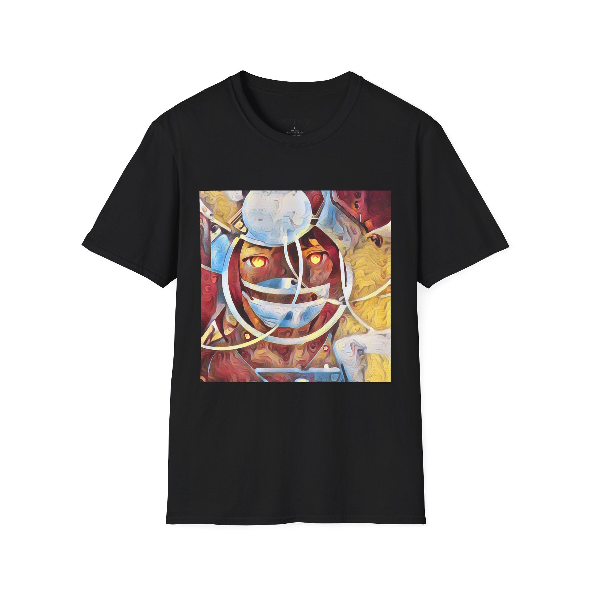 Abstract Surreal Face T-Shirt - Vibrant Futuristic Artwork with Glowing Eyes - Unique Graphic Tee for Men & Women