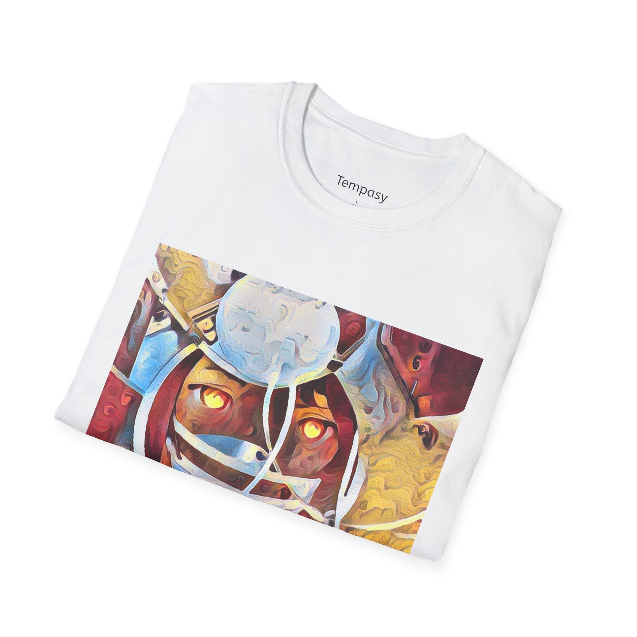Abstract Surreal Face T-Shirt - Vibrant Futuristic Artwork with Glowing Eyes - Unique Graphic Tee for Men & Women