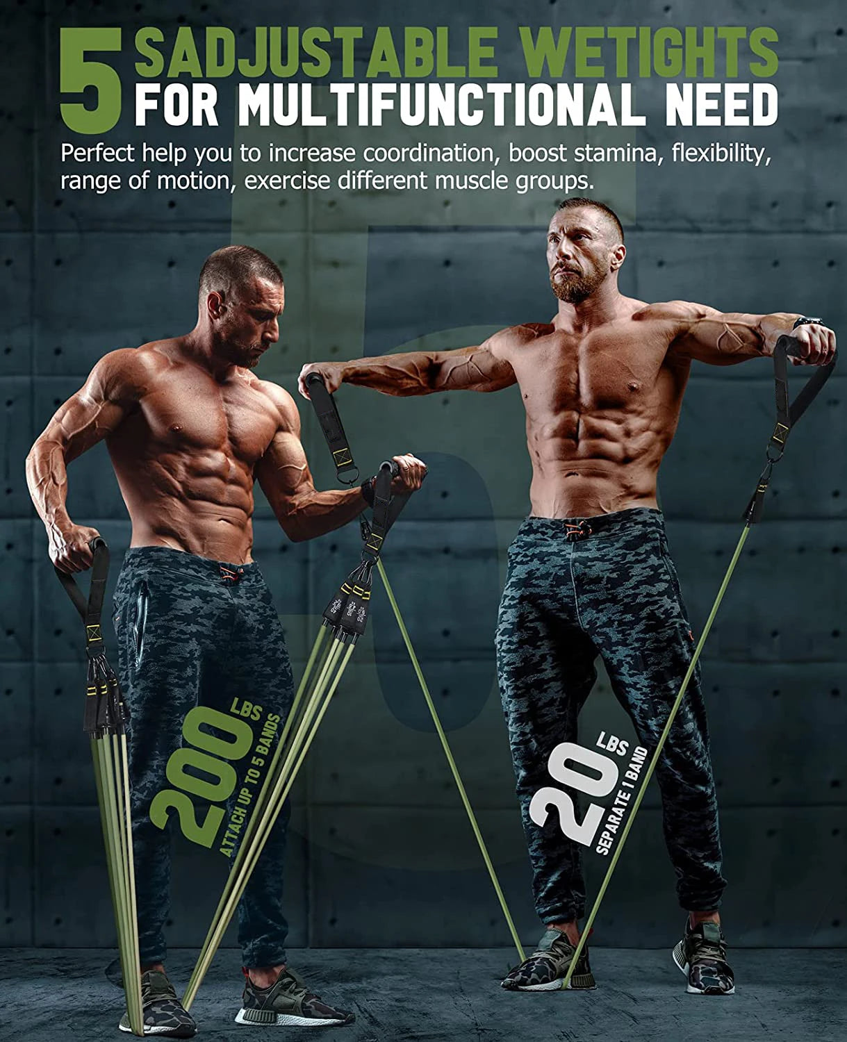 Resistance Band Set: 5-Tube Workout Bands with Accessories
