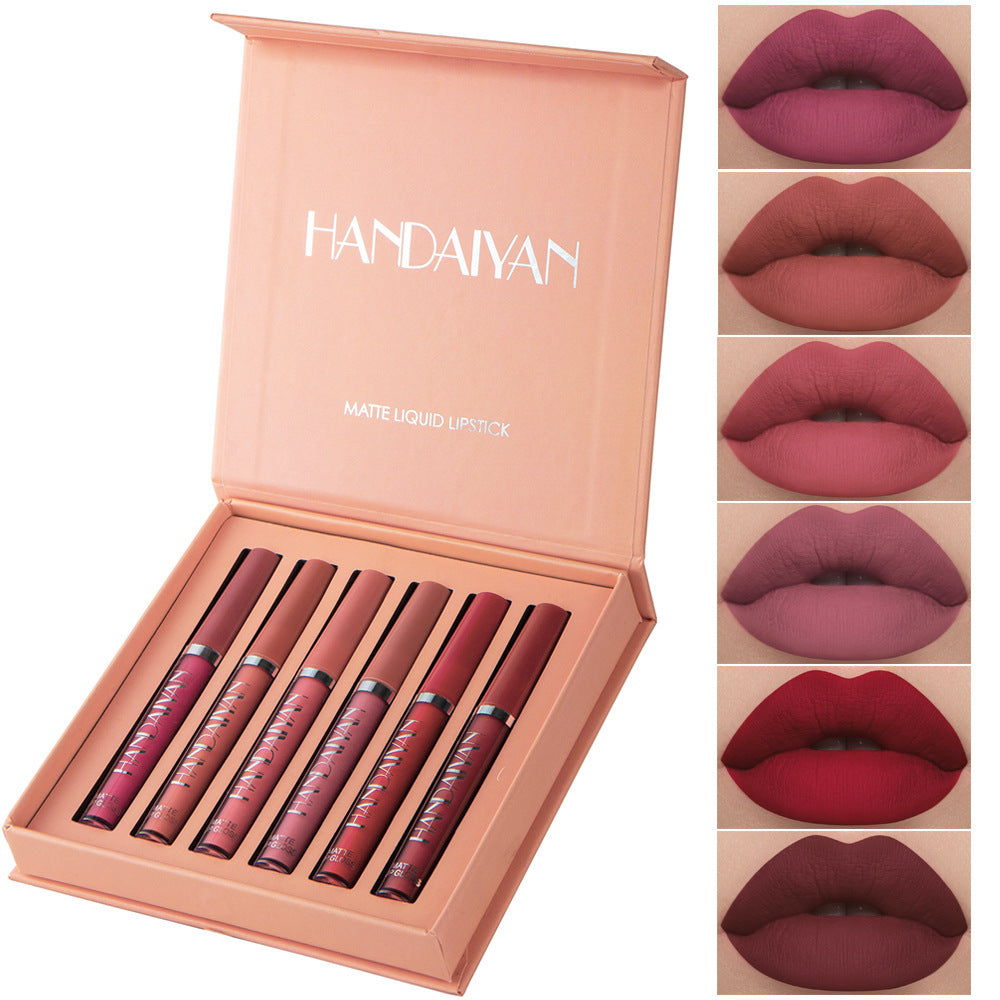 Handaiyan Matte Lip Glaze Liquid Lipstick Mini Tube Lip Gloss Waterproof Non-Stick Cup Lip Gloss Genuine