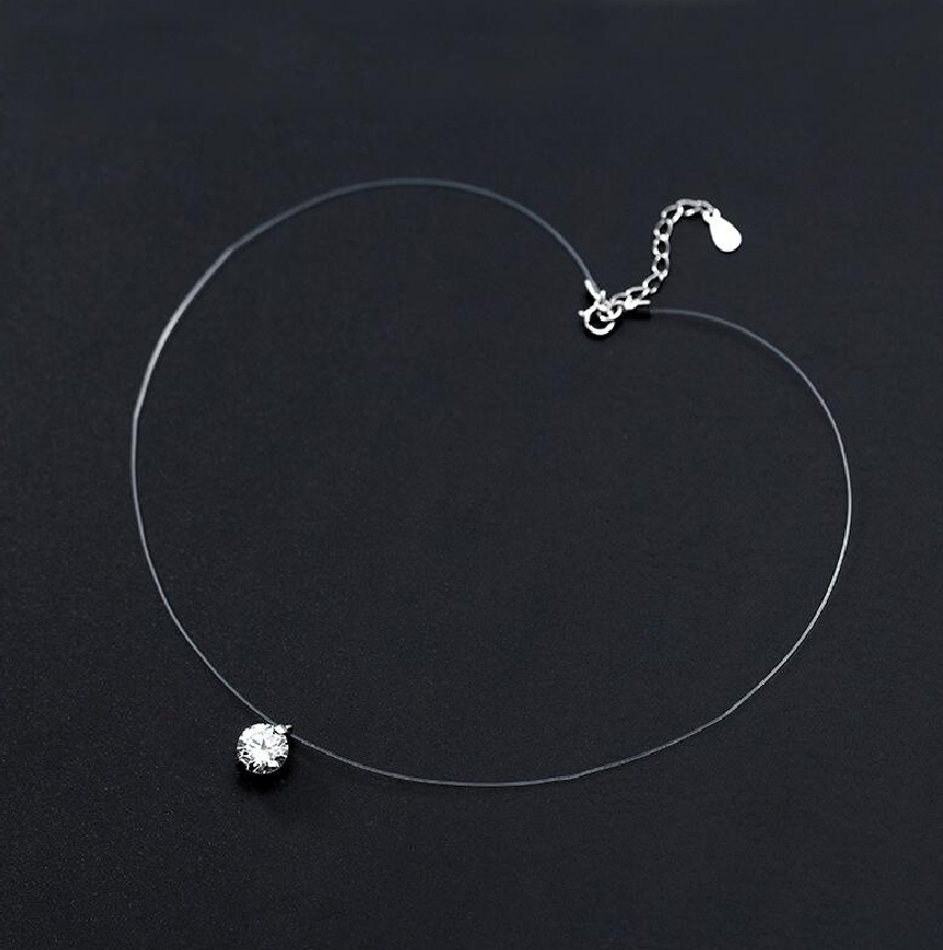 Simple Round Clear CZ Pendant Choker Necklace for Women