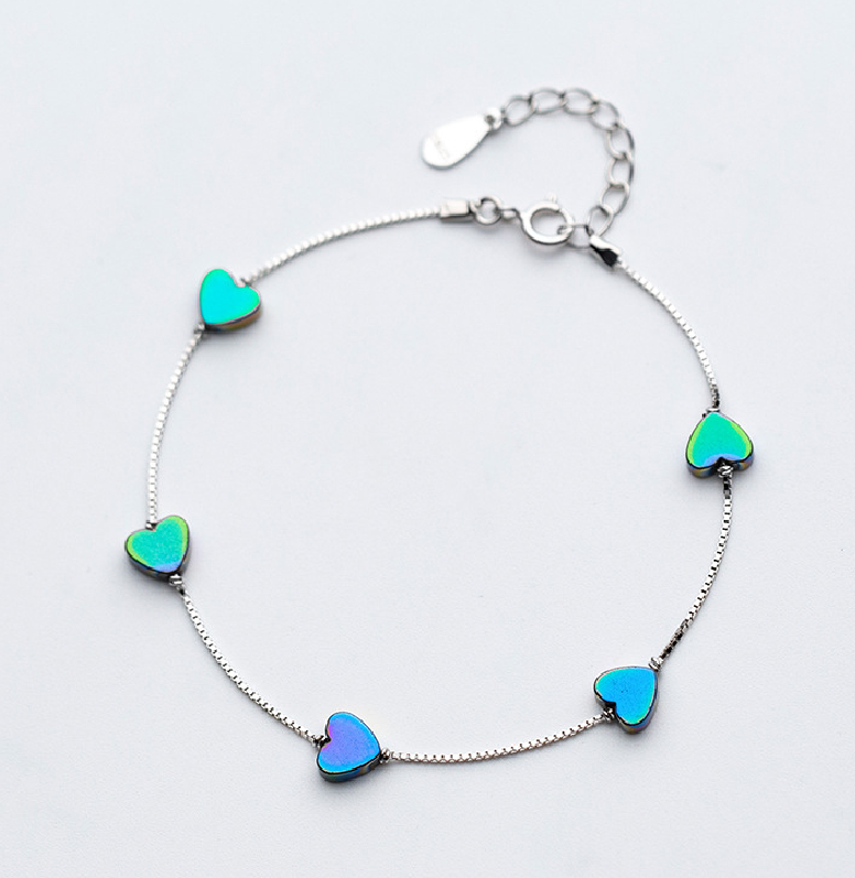 Charm Bracelet  - Silver Colorful Romantic Love Hearts Bracelet for Women