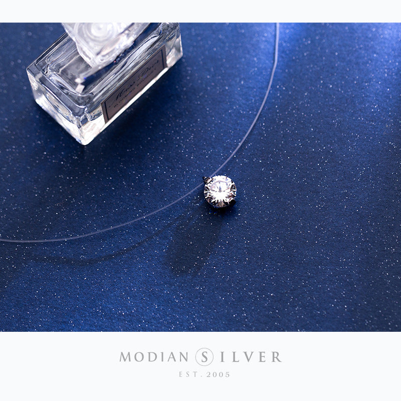 Simple Round Clear CZ Pendant Choker Necklace for Women