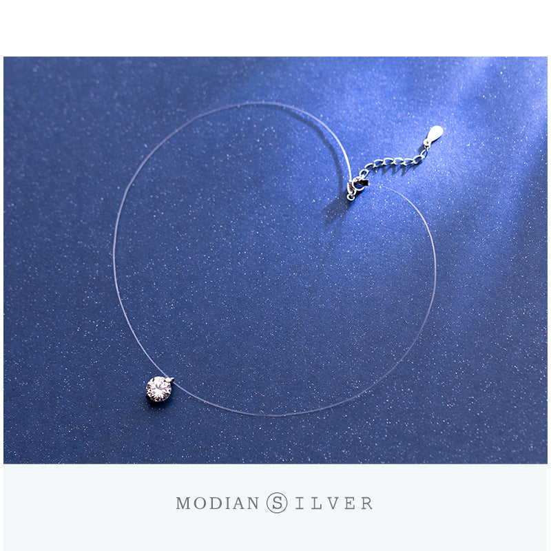 Simple Round Clear CZ Pendant Choker Necklace for Women