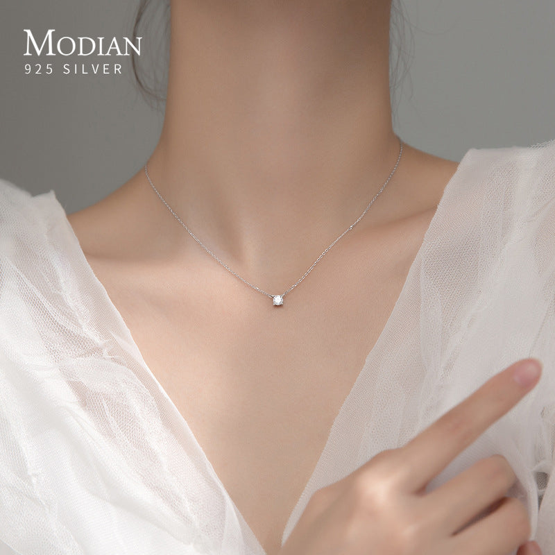 Sterling Silver Geometric Cut Sparkling Zircon Pendant for Women