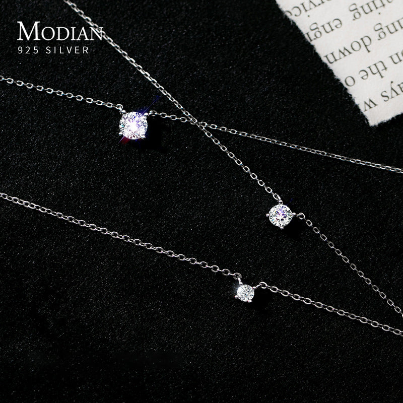 Sterling Silver Geometric Cut Sparkling Zircon Pendant for Women