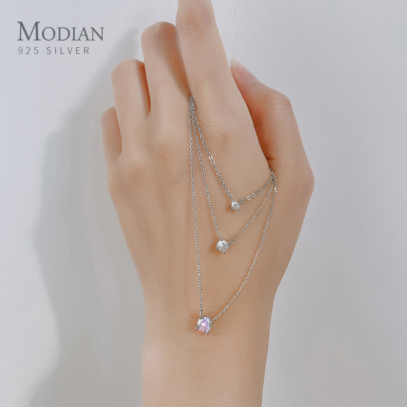 Sterling Silver Geometric Cut Sparkling Zircon Pendant for Women