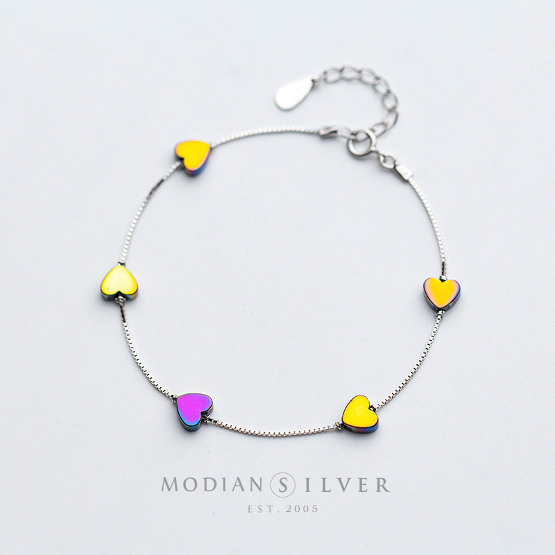 Charm Bracelet  - Silver Colorful Romantic Love Hearts Bracelet for Women