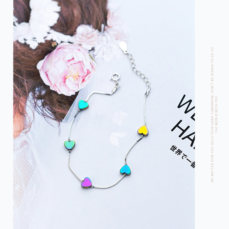 Charm Bracelet  - Silver Colorful Romantic Love Hearts Bracelet for Women