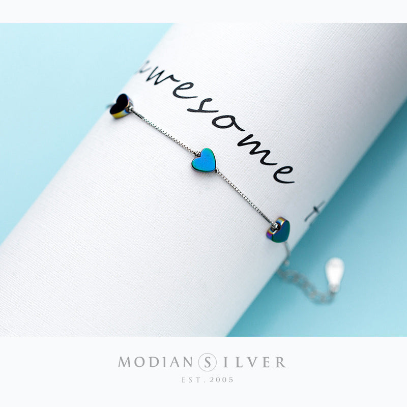 Charm Bracelet  - Silver Colorful Romantic Love Hearts Bracelet for Women