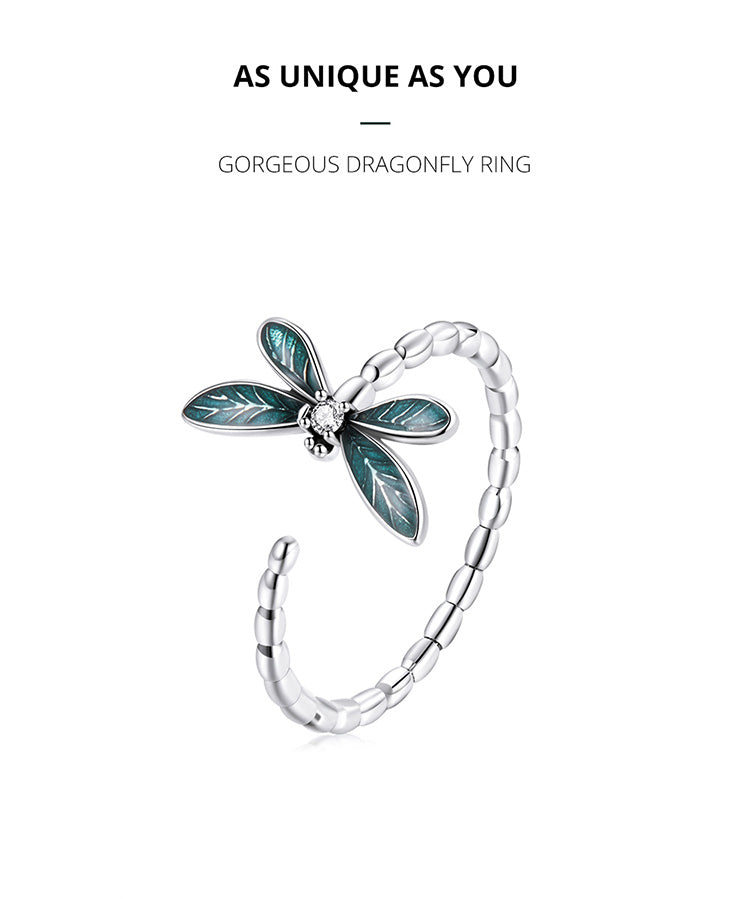 Vintage Green Dragonfly Ring 925 Sterling Silver