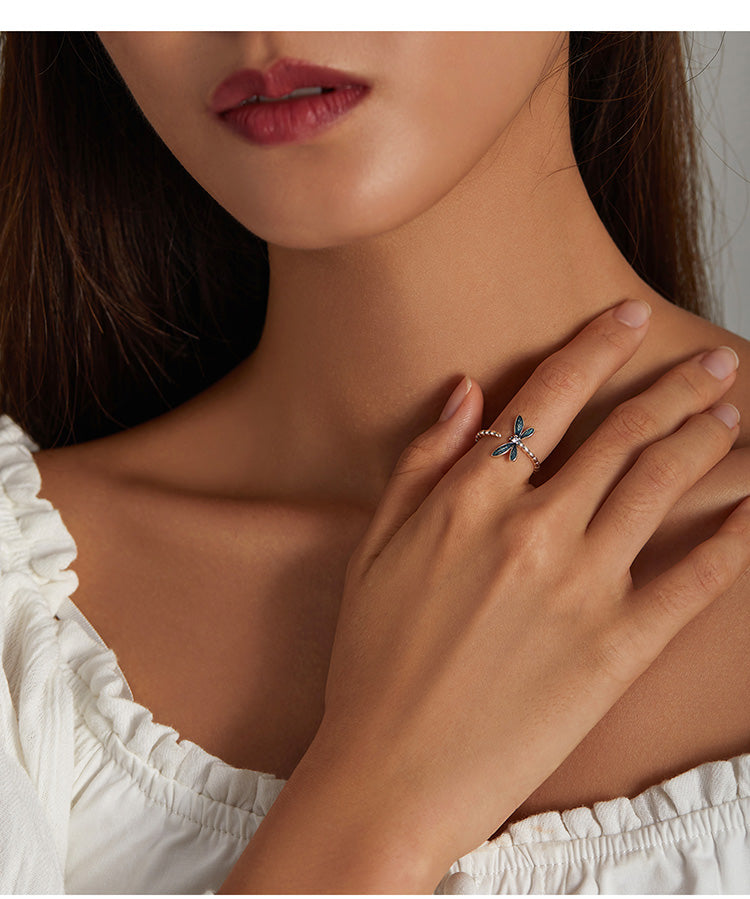 Vintage Green Dragonfly Ring 925 Sterling Silver