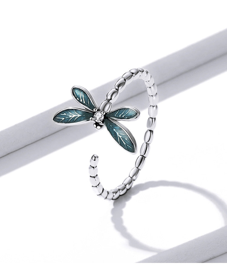 Vintage Green Dragonfly Ring 925 Sterling Silver