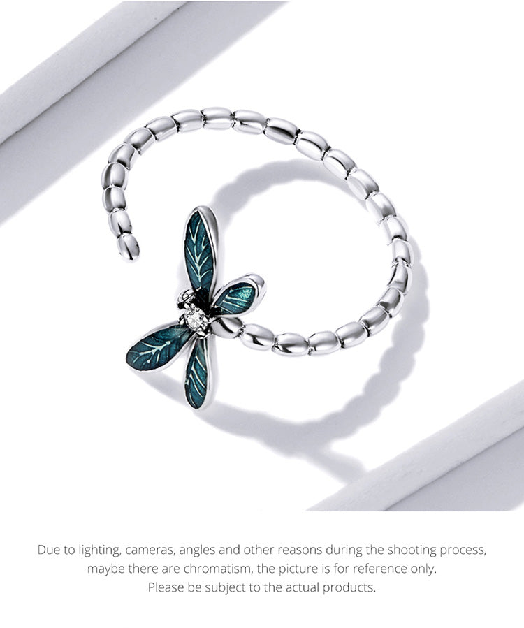 Vintage Green Dragonfly Ring 925 Sterling Silver