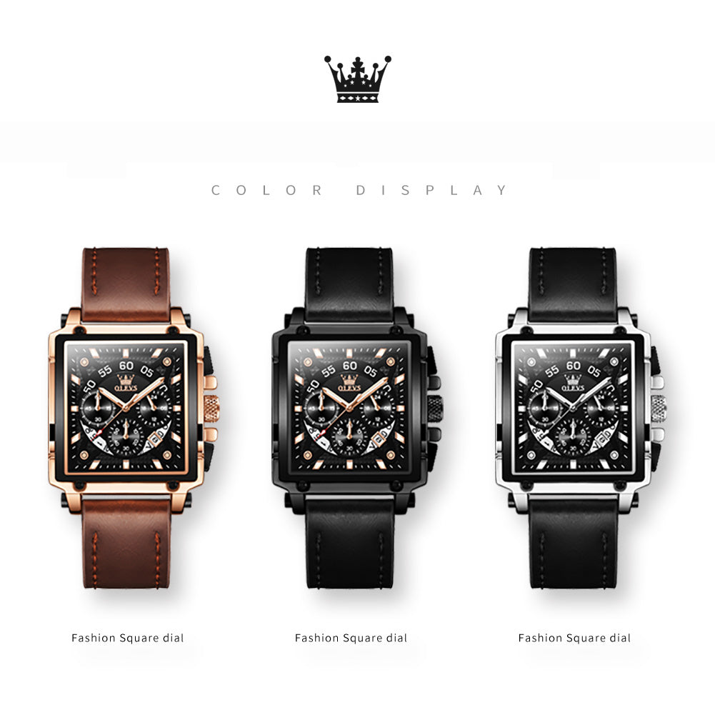 OLEVS Hollow Square Sport Leather Watch