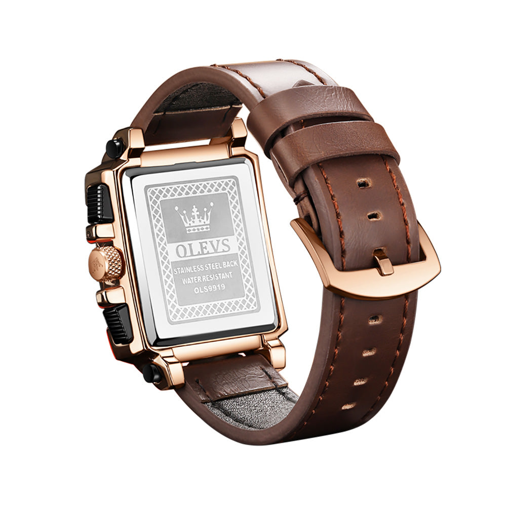 OLEVS Hollow Square Sport Leather Watch