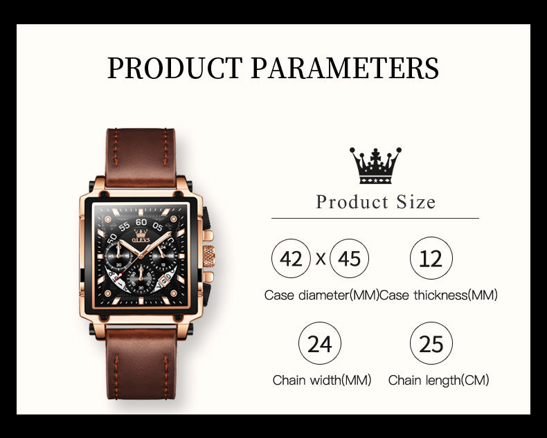 OLEVS Hollow Square Sport Leather Watch
