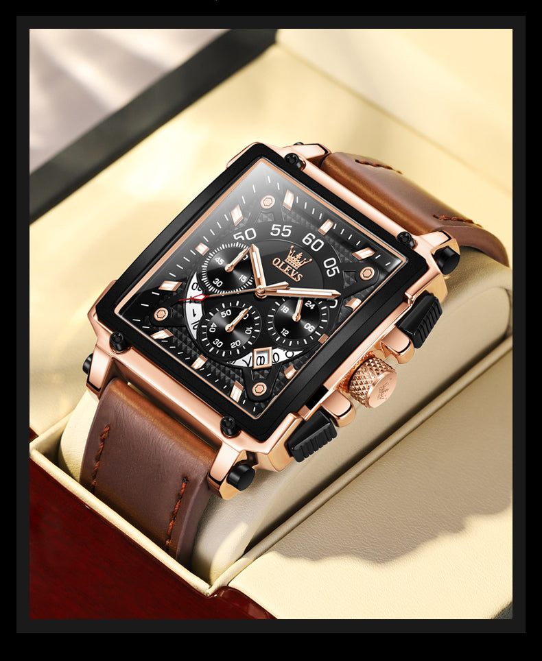 OLEVS Hollow Square Sport Leather Watch