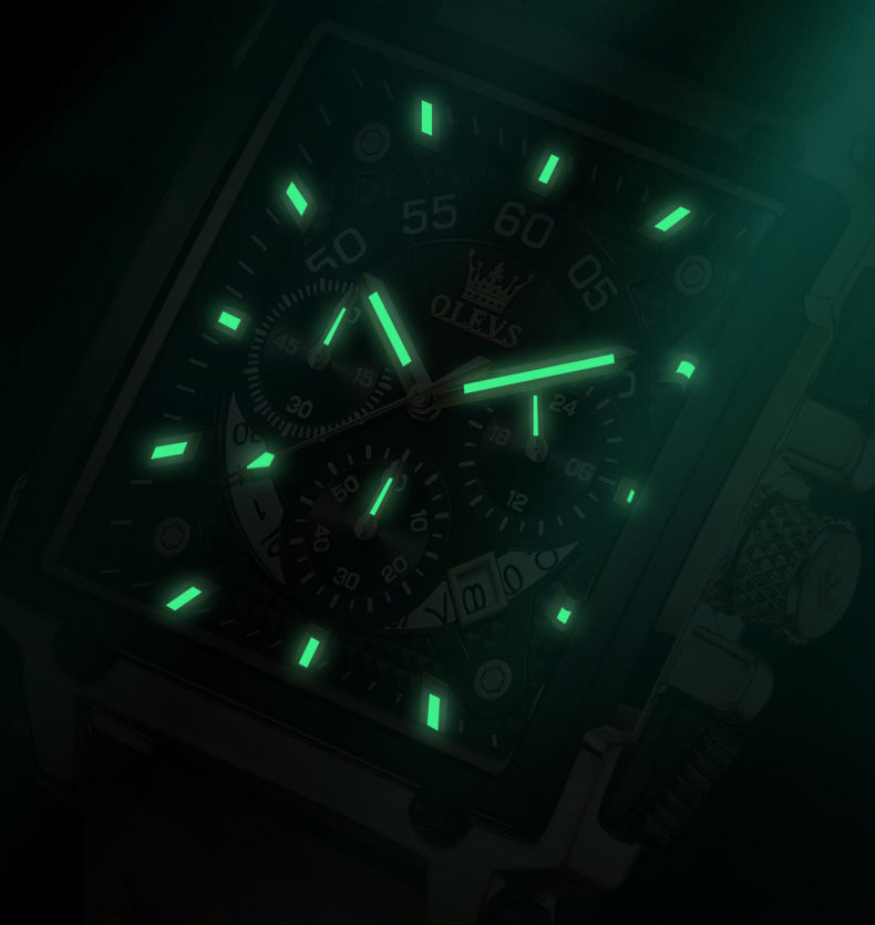OLEVS Hollow Square Sport Leather Watch