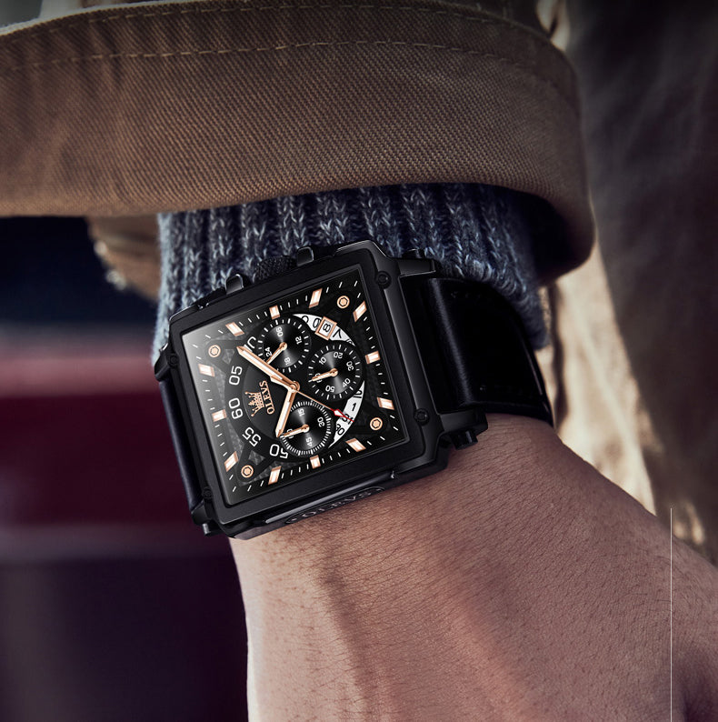 OLEVS Hollow Square Sport Leather Watch