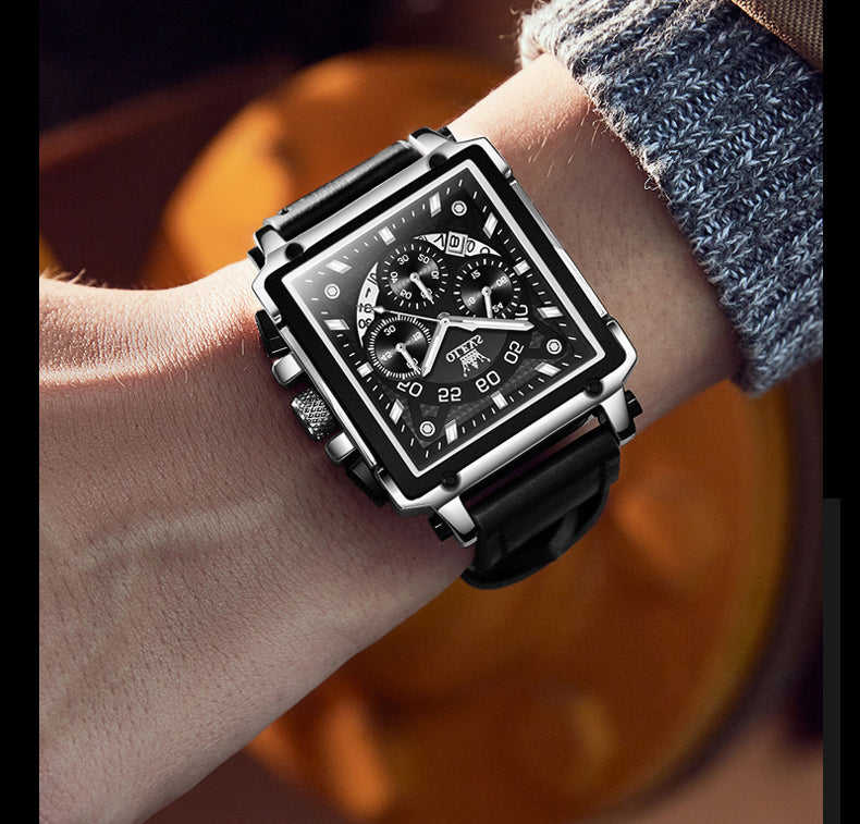 OLEVS Hollow Square Sport Leather Watch