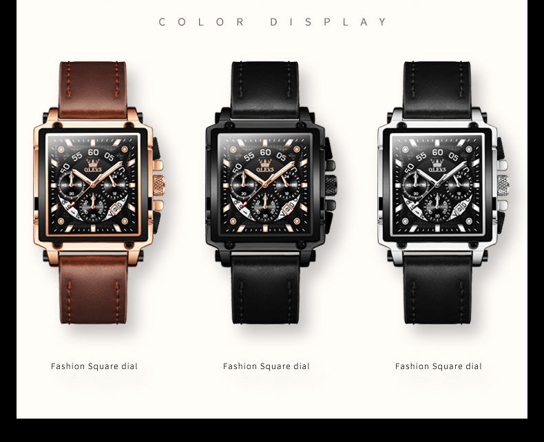 OLEVS Hollow Square Sport Leather Watch