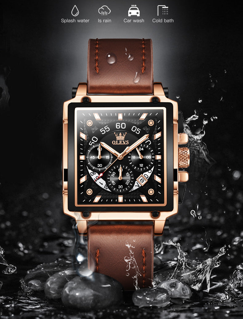 OLEVS Hollow Square Sport Leather Watch