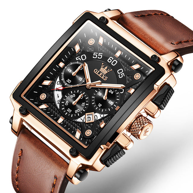 OLEVS Hollow Square Sport Leather Watch