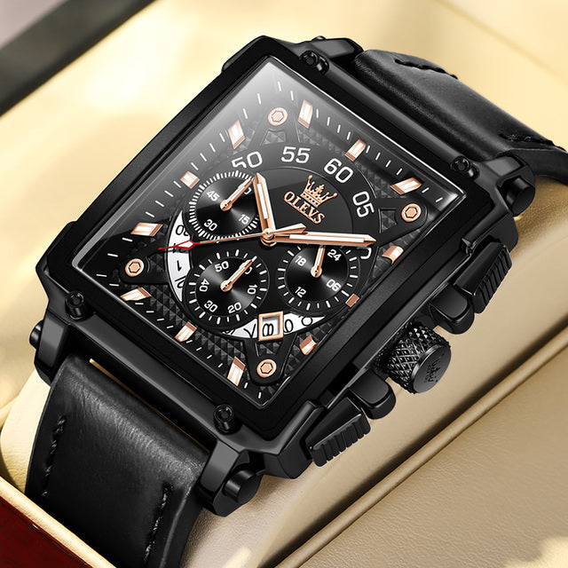 OLEVS Hollow Square Sport Leather Watch