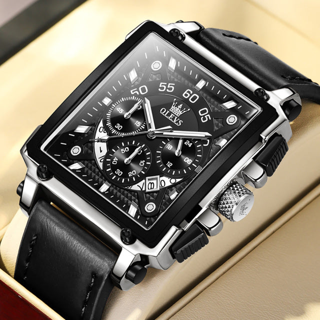 OLEVS Hollow Square Sport Leather Watch