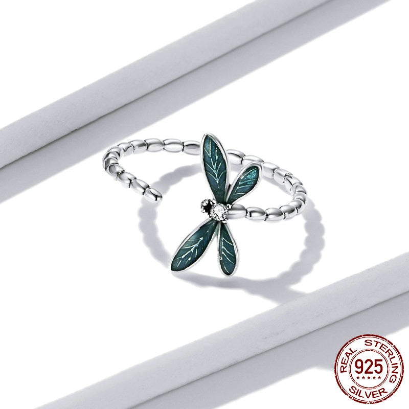 Vintage Green Dragonfly Ring 925 Sterling Silver