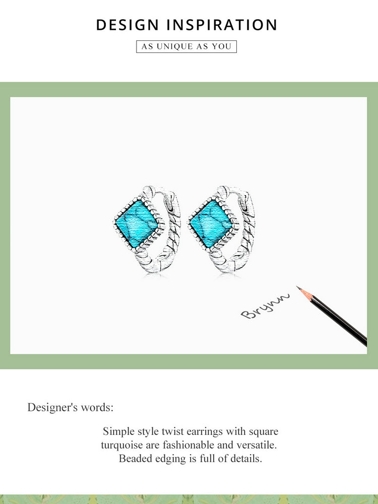 Silver Blue Square Turquoise Ear Buckles for Women