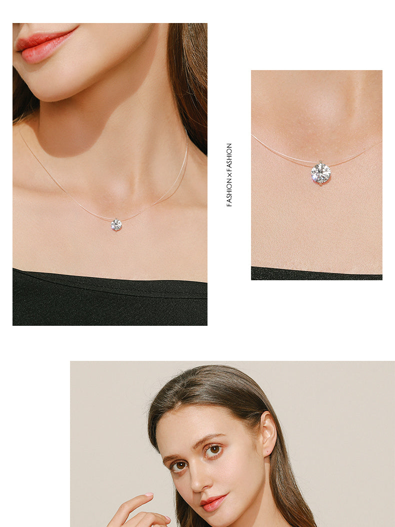Simple Round Clear CZ Pendant Choker Necklace for Women