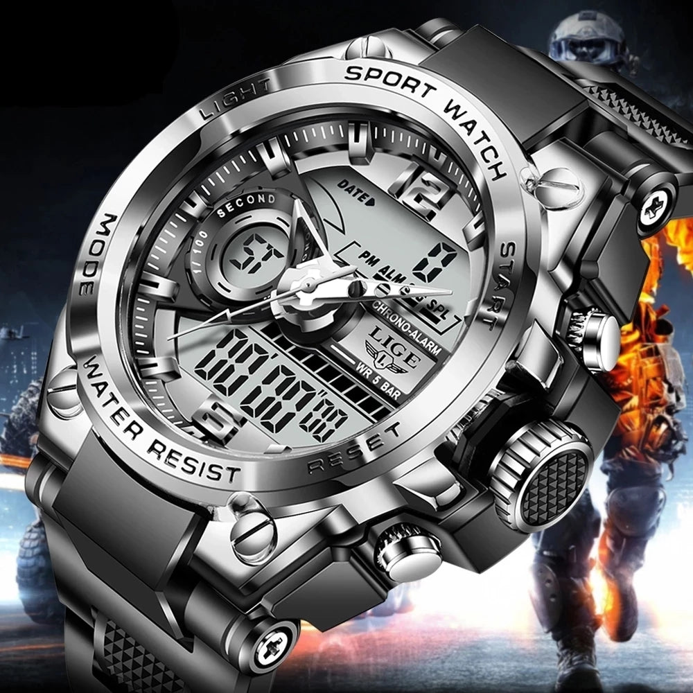 LIGE Digital Waterproof Military Watch for Men