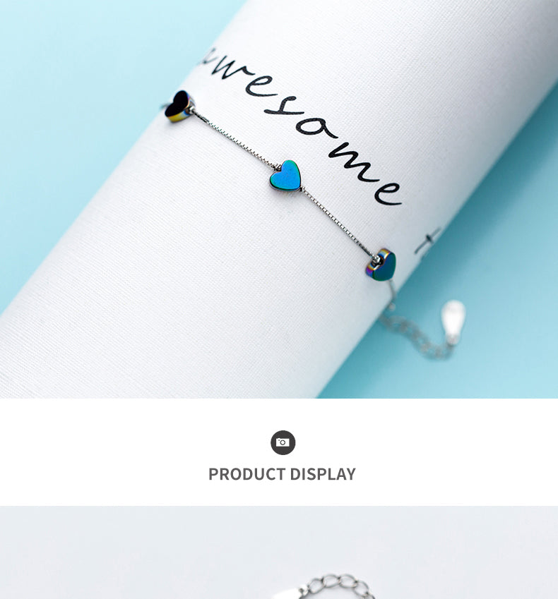 Charm Bracelet  - Silver Colorful Romantic Love Hearts Bracelet for Women