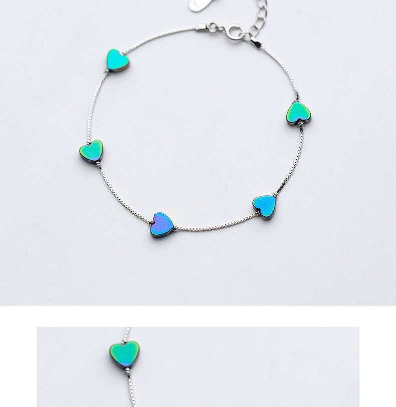 Charm Bracelet  - Silver Colorful Romantic Love Hearts Bracelet for Women