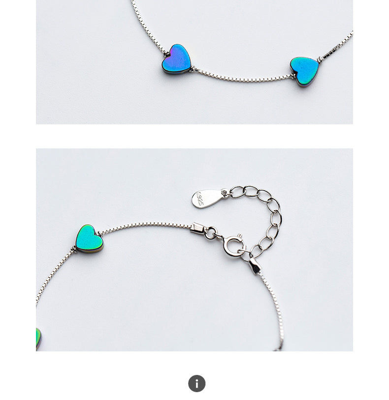 Charm Bracelet  - Silver Colorful Romantic Love Hearts Bracelet for Women