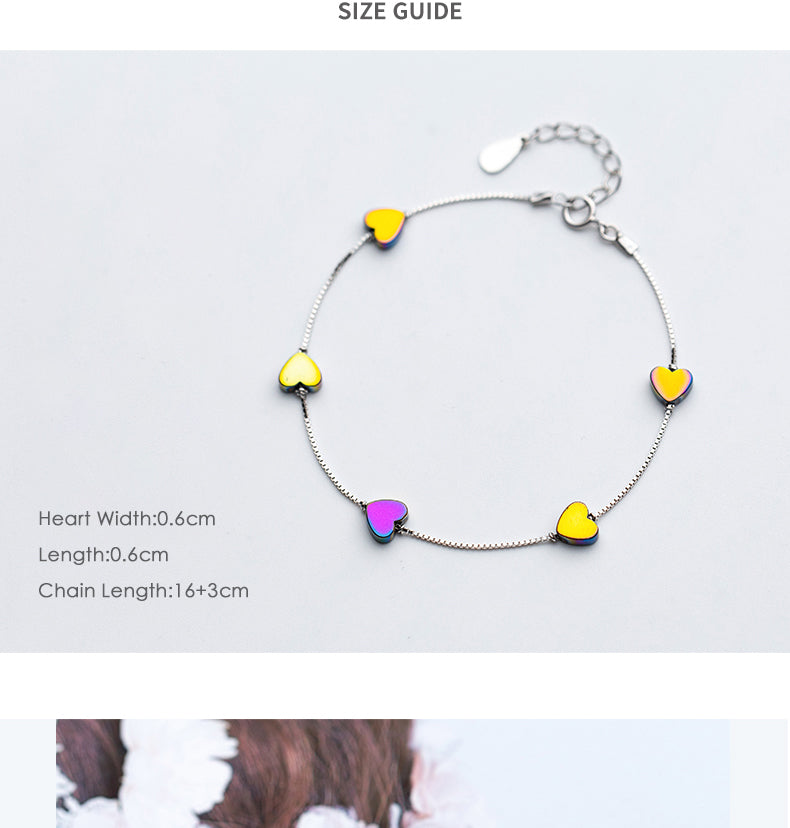Charm Bracelet  - Silver Colorful Romantic Love Hearts Bracelet for Women