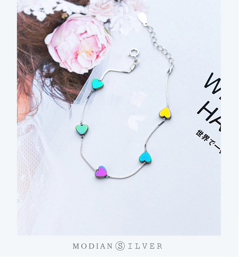 Charm Bracelet  - Silver Colorful Romantic Love Hearts Bracelet for Women