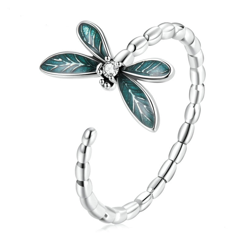 Vintage Green Dragonfly Ring 925 Sterling Silver